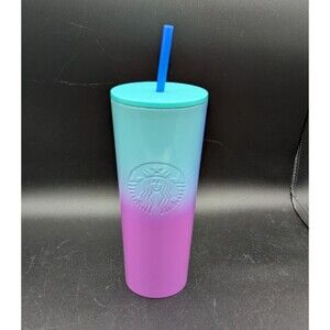 Starbucks 2021 Teal Blue Purple Ombre 24 Oz Stainless Steel Cold Cup Tumbler New